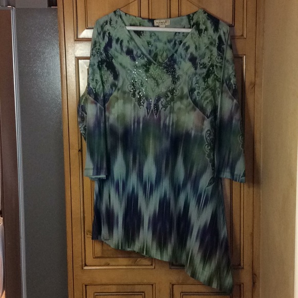 FINAL SALE PRICE One World Green/Blue Studded Tunic Top in Size XL - Picture 1 of 7